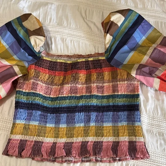 Colorful Plaid On or Off-Shoulder Women's Farm Rio Top - Picture 6 of 6